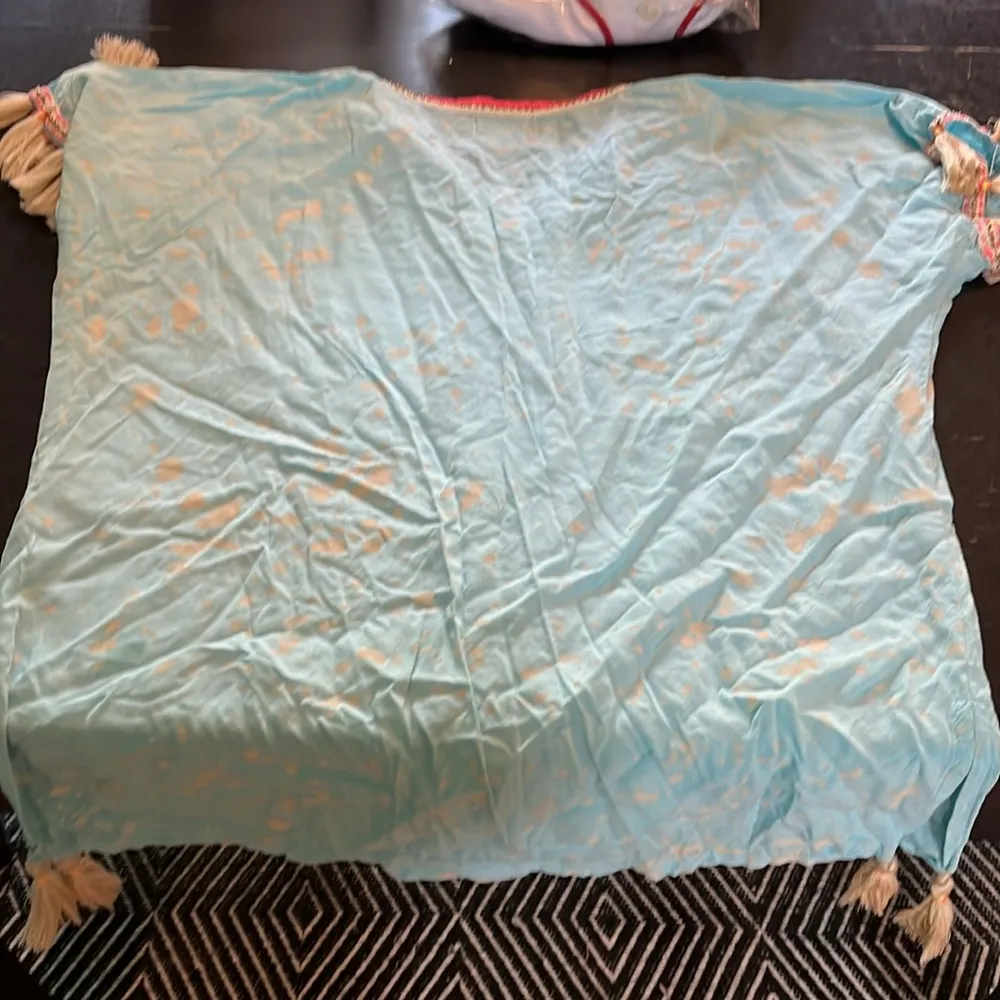 Skemo bathing suit cover in teal xl women’s beaded and embroidered with tassels Multiple - Image 3