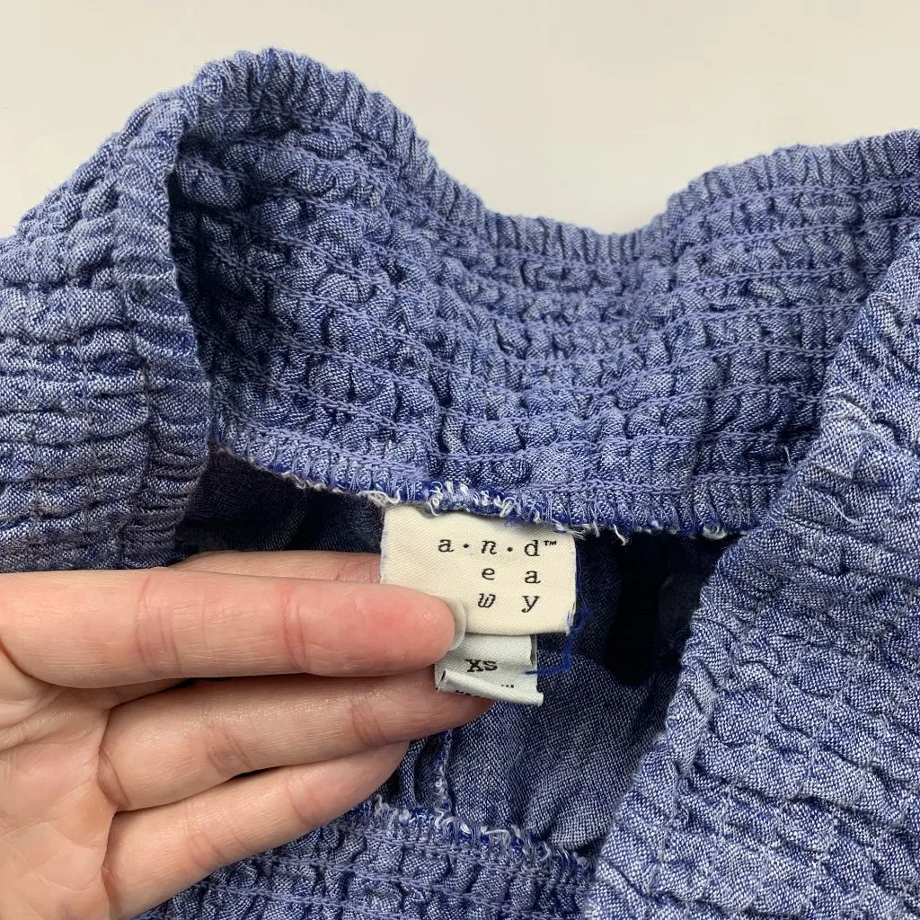 A New Day Blue Chambray Linen Blend Smocked Waist Pull On Shorts XS - Image 3