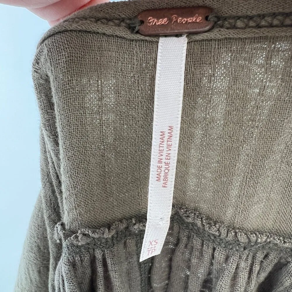 Free People Aster High-Low Henley Tunic Top Size XS Olive Green Linen Blend - Image 7