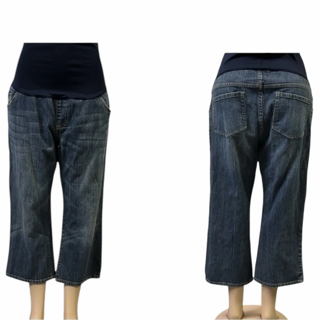 Liz Lange Maternity Denim Cropped Blue Jeans Full Belly Stretch Band Womens 14 - Image 2