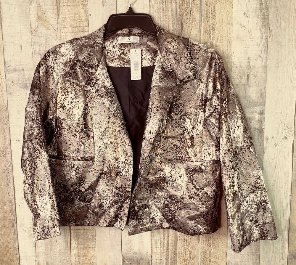 Natori Small Metallic Jacquard Lined Long Sleeve Open Front Jacket Faux … - Image 3