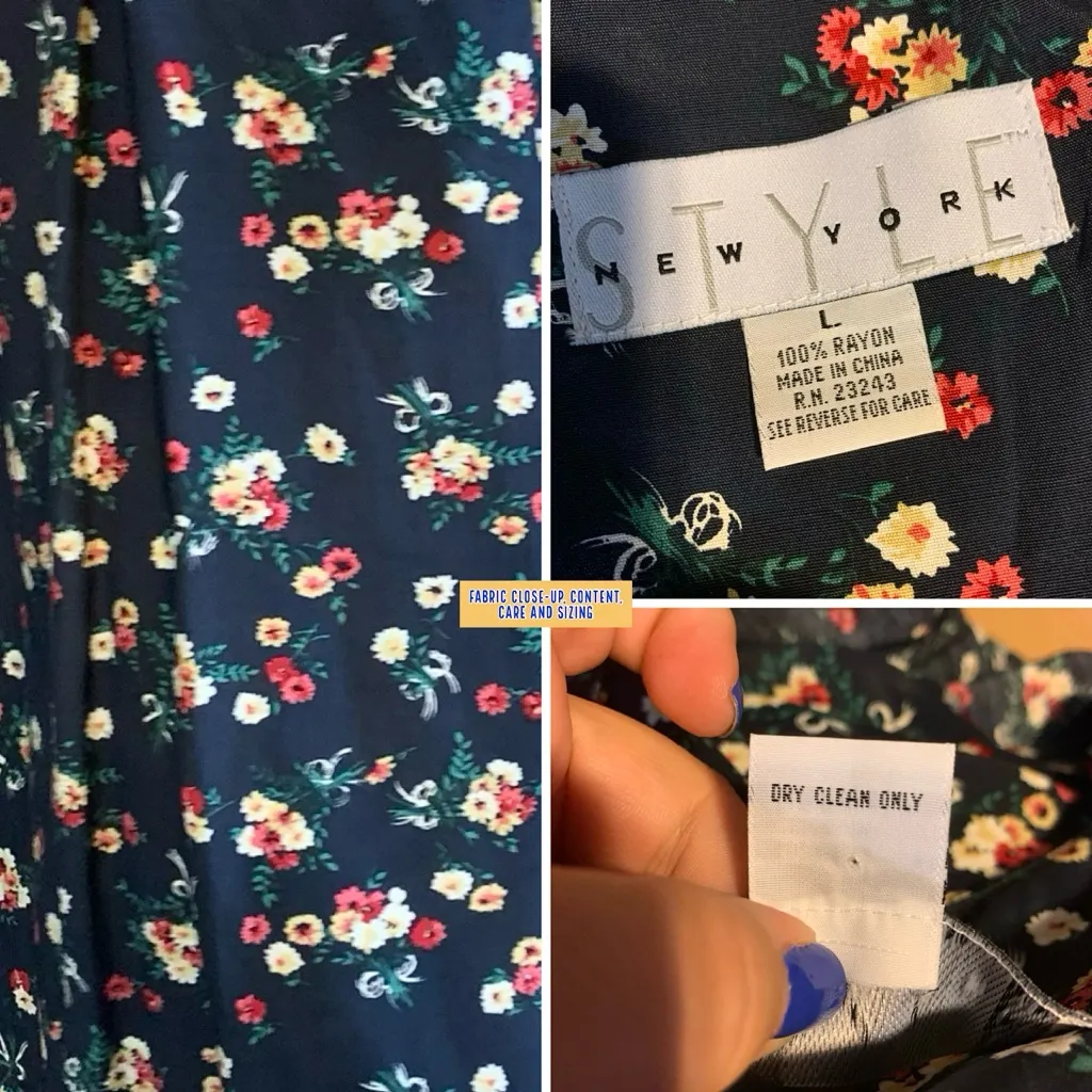 NEW YORK STYLE VINTAGE 1990'S FLORAL PRINT NAVY BLUE, RED & YELLOW ROMPER (L) Blue Size L - Image 11