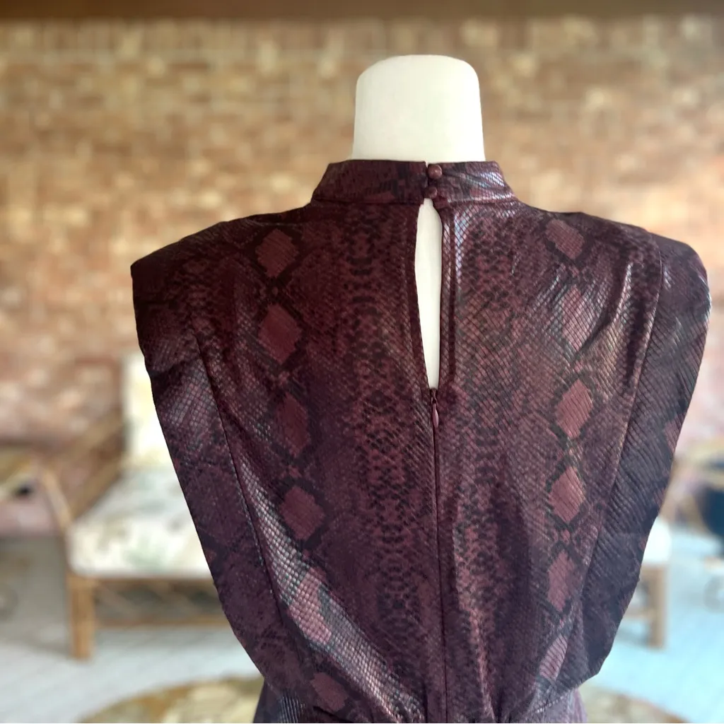 Fab’rik Dress Mini Snakeskin Faux Leather Mini Burgundy S Cocktail Party Edgy - Image 11