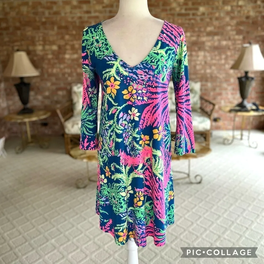 Lilly Pulitzer Erin Indigo All A Glow Dress Mini Knit S Brunch Garden Cocktail - Image 3