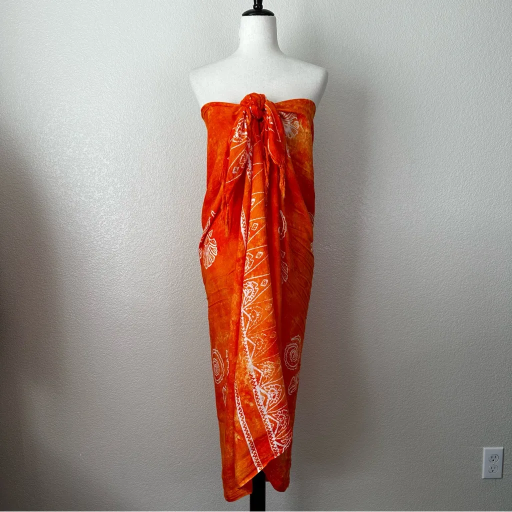 Orange Boho Sea Shells Fringe Sarong or Beach Blanket Size undefined - Image 6
