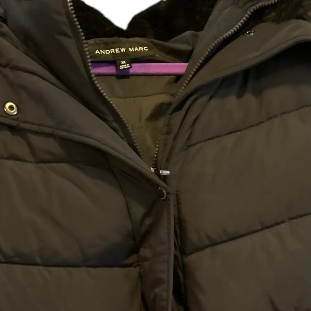 Andrew Marc  Women's XL Black Hooded Puffer Jacket MidLength Winter Casual Formal - Image 11