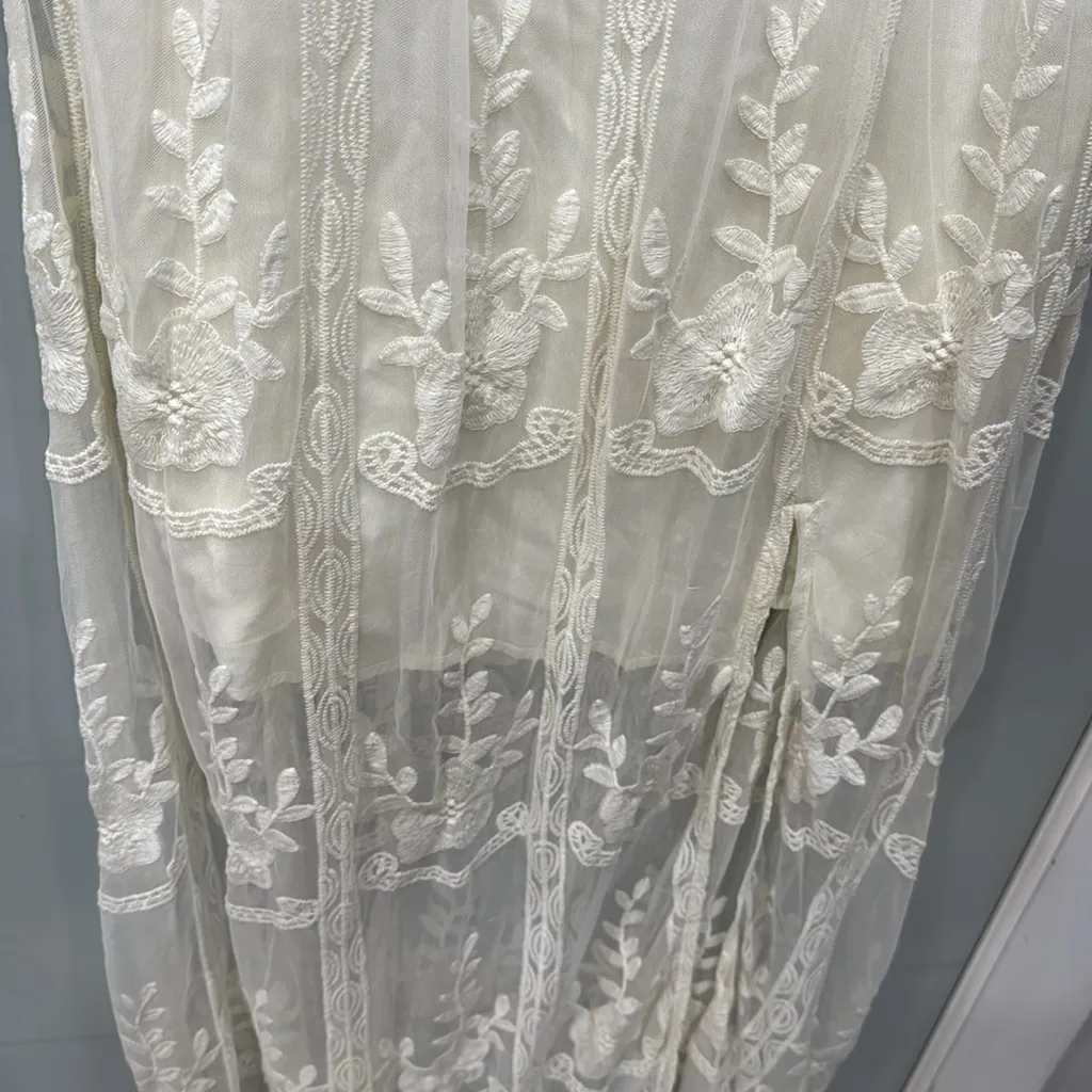 Shyanne Country White Boho Western Long Maxi Lace Ivory Shirt Wedding Dress Sz M - Image 4