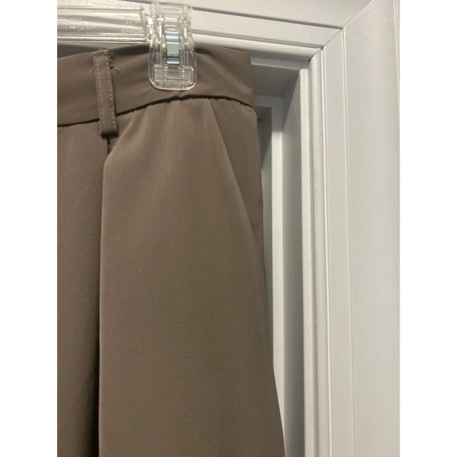 Wide Leg Tan Polyester Blend Dress Pants High Rise Pockets Size 2X XXL Pleats - Image 2