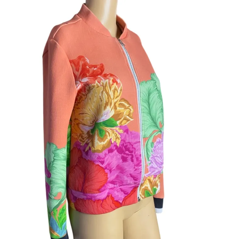 The KIT. Floral & Leaf Print Raglan Sleeve Bomber Jacket M Orange Size M - Image 6