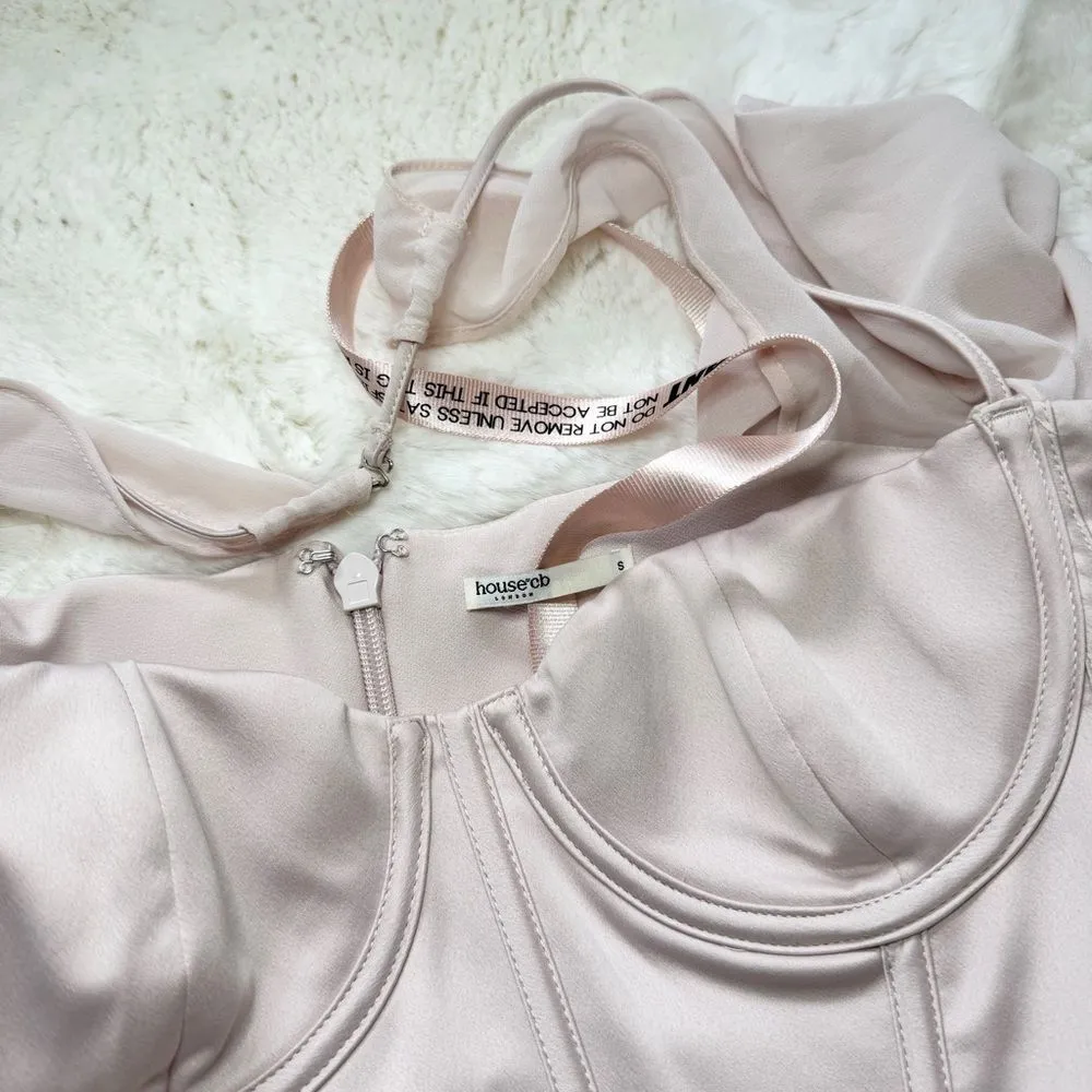 House of CB Satin Corset Bodycon Mini Dress S - Pink - Image 6