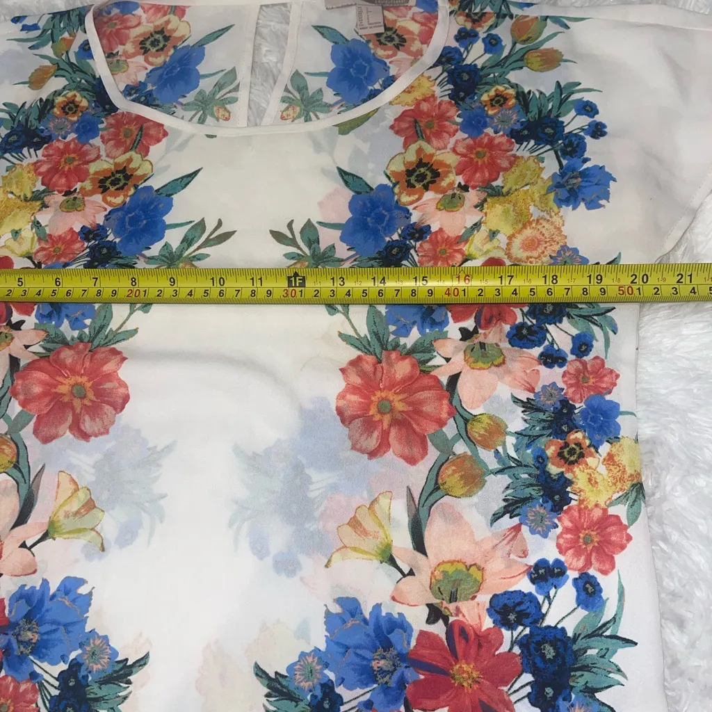 Vintage Forever 21 off white floral short l sleeve blouse top shirt woman’s S - Image 6