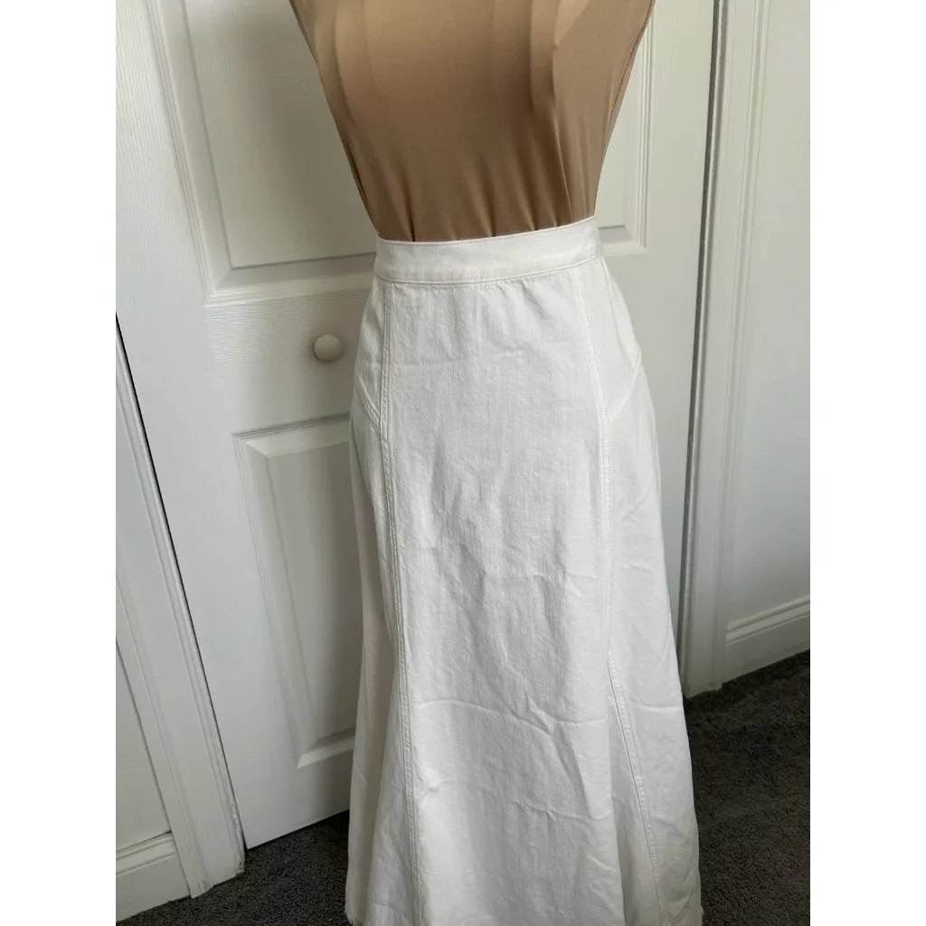 Madewell Fluted Denim Raw Hem Midi Skirt in Tile White Size 26 NU507 - Image 6