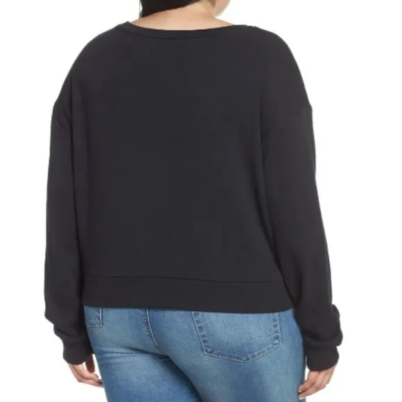 New  Belted Hem Sweatshirt Soft Fleece Pullover Black - Image 3