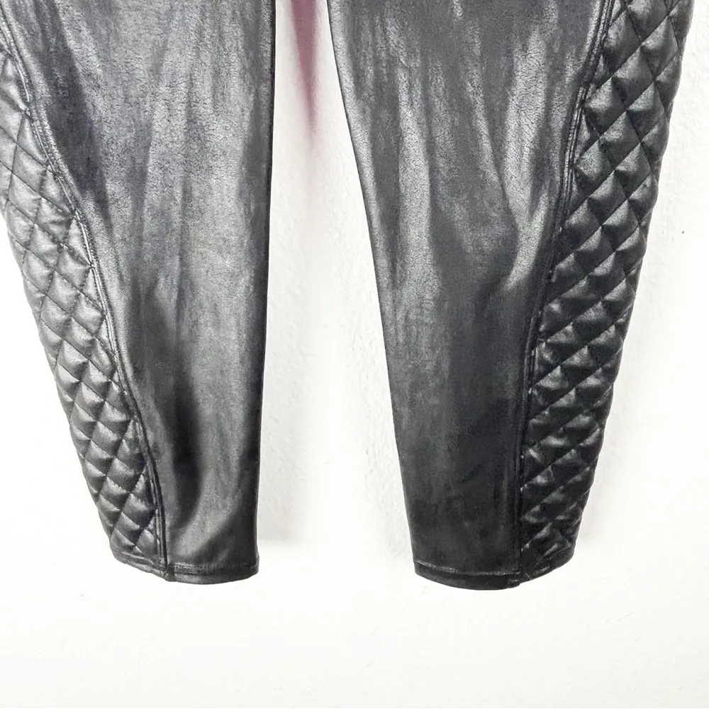 SPANX Black Faux Vegan High Rise Leather Moto Style Leggings, Size Large - Image 5