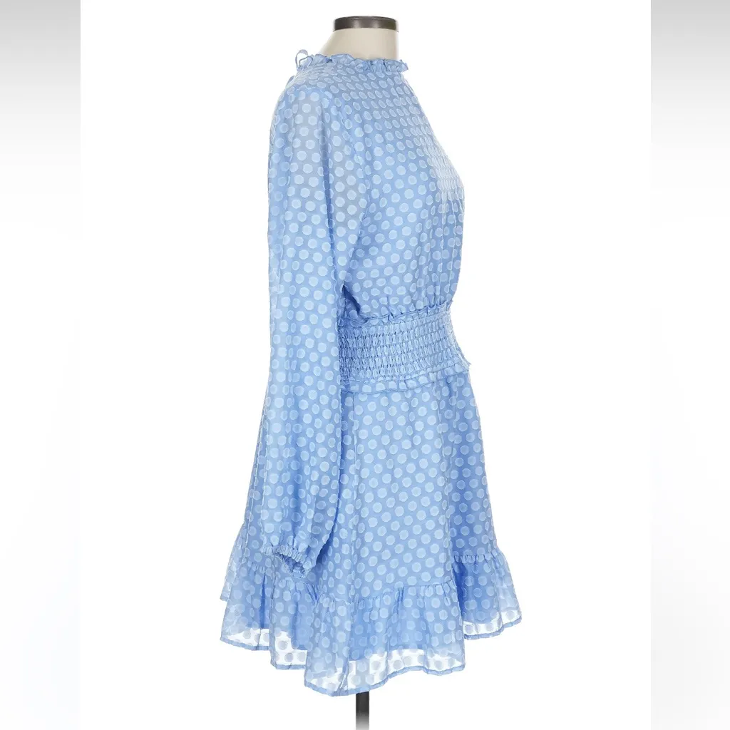 Aqua Light Blue Polka Dot Long Sleeve Dress - Image 3