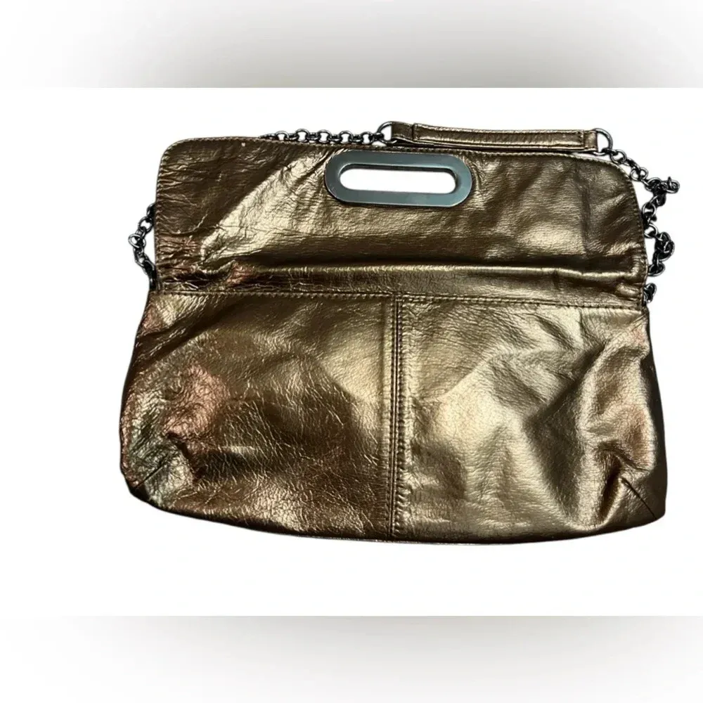 HOBO International Alicia Bronze leather clutch chain strap shoulder bag purse Brown - Image 9