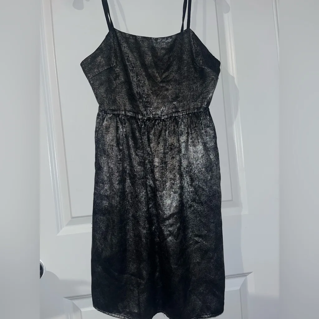 OnTwelfth Black Metallic Babydoll Midi Lined Dress Whimsigoth Icon Shimmer Sz M Size M - Image 7
