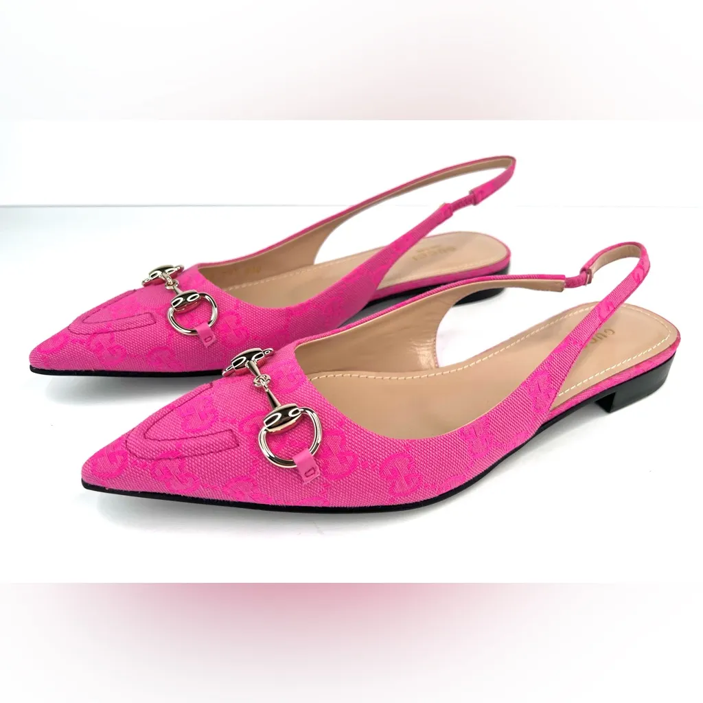Gucci Horsebit GG Supreme Pink Canvas Slingback Charlotte Ballet Flats EU 39.5 - Image 2