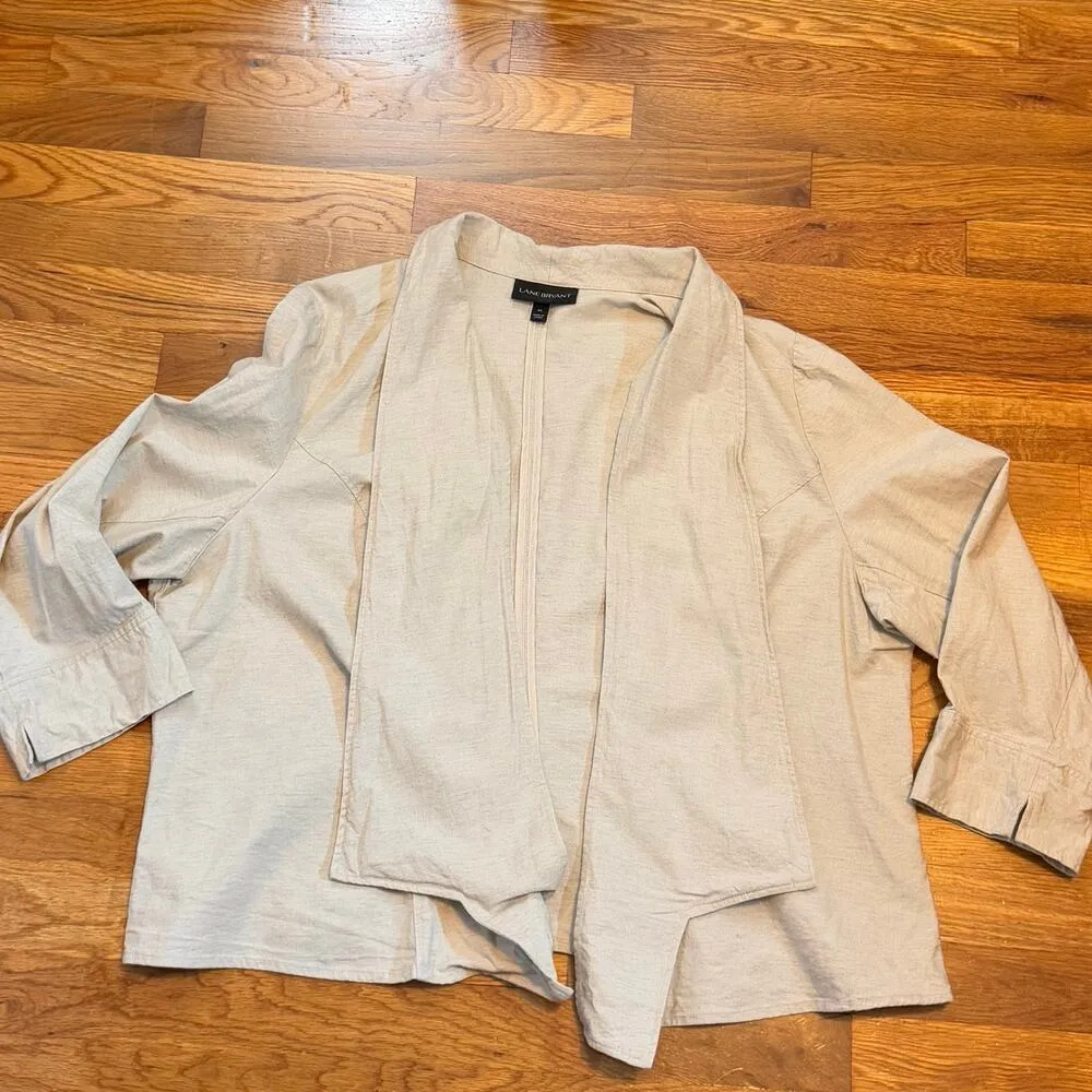 Lane Bryant Women’s Plus Size 26 Beige Linen Open Front Draped Cardigan Jacket - Image 4