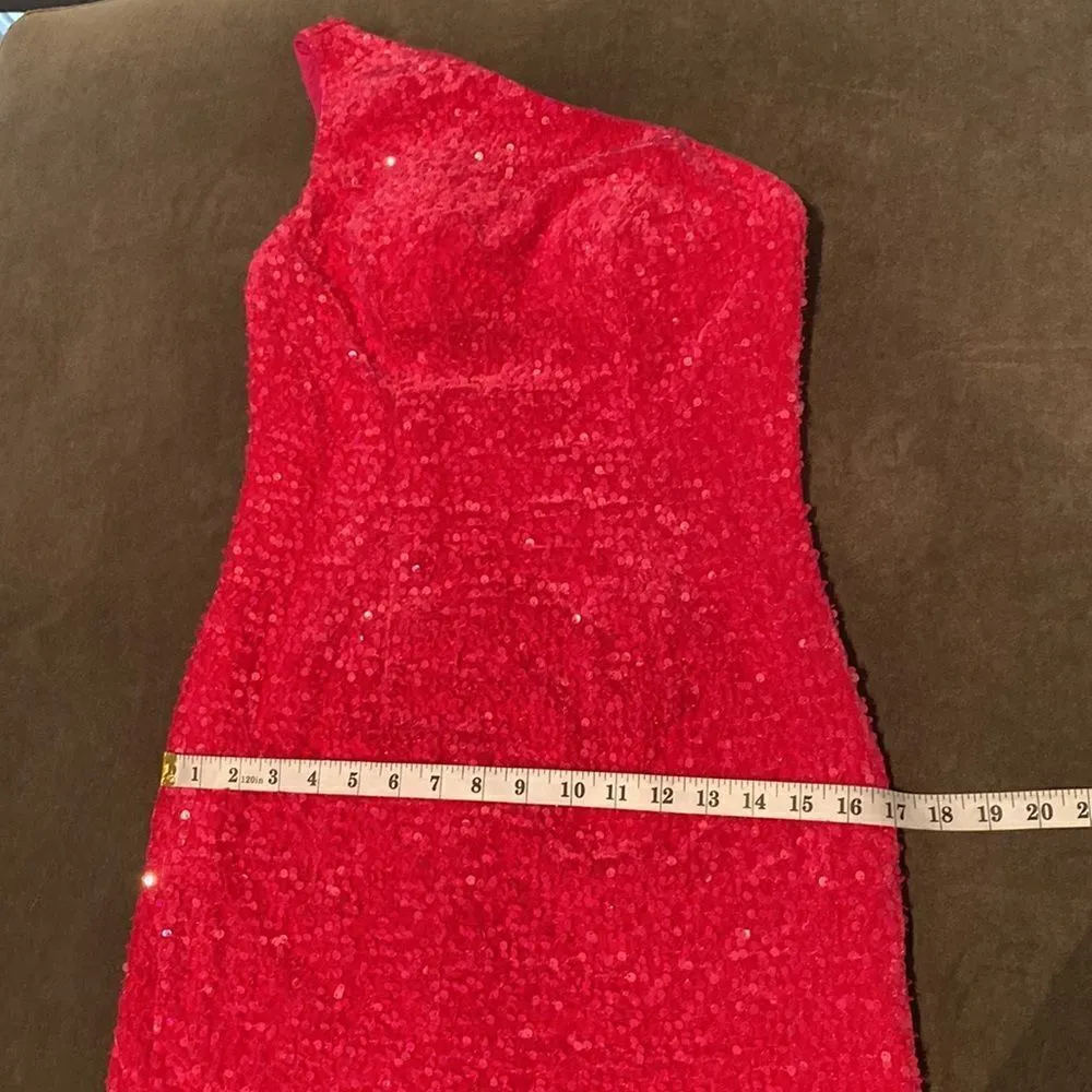 Women’s Sequined One Shoulder Short Pink Party or Prom Dress Size 4 Pink - Image 12