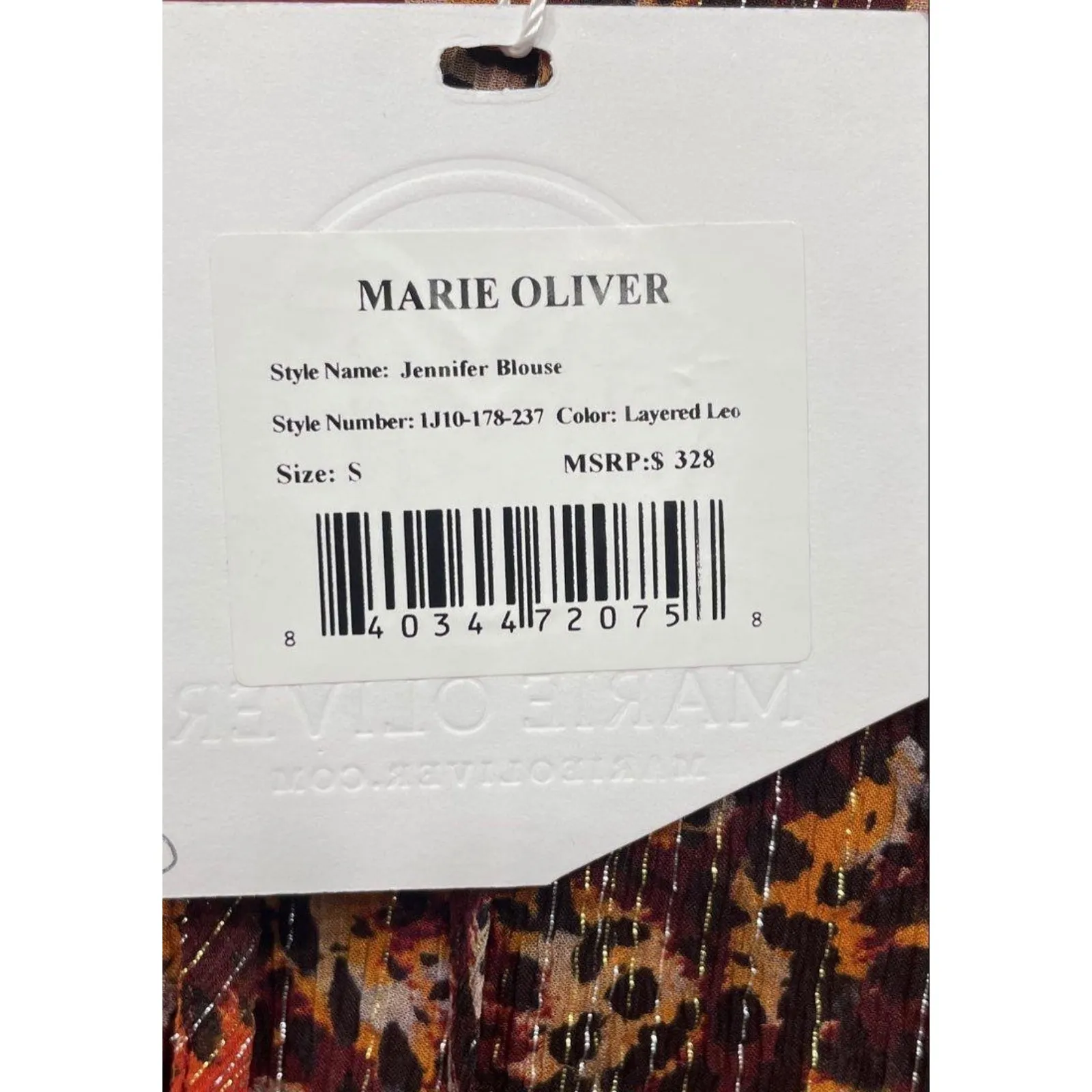 Marie Oliver Jennifer Blouse Layered Leo Print Silk Blend Tie Neck Womens Small - Image 5