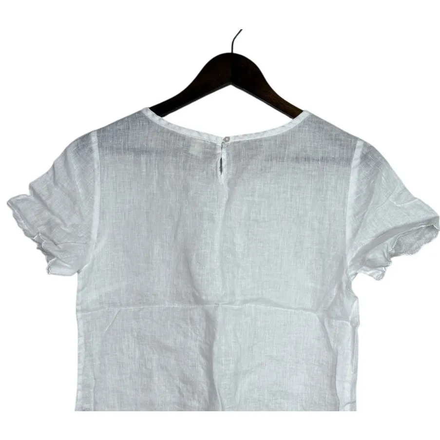 J. Crew Lightweight Linen Embroidery Scalloped Hem and Short Sleeve Top 2 White - Image 5