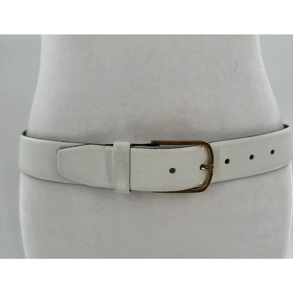 Harness House Belt Womens Size 32 White Full Grain Leather Steerhide Gold Buckle - Image 2