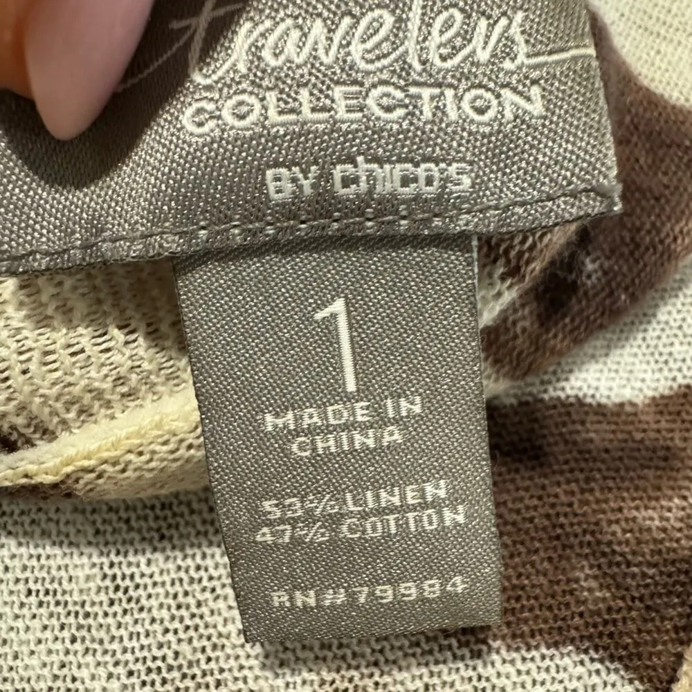 Chicos Travelers LINEN blend Animal Print Open Cardigan -Medium - Image 5