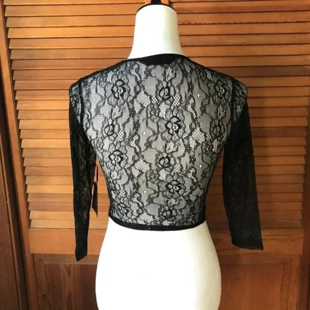 Lip Service Gothic Steampunk Victorian Black Celebration Stretch Lace 3/4 Top S - Image 10