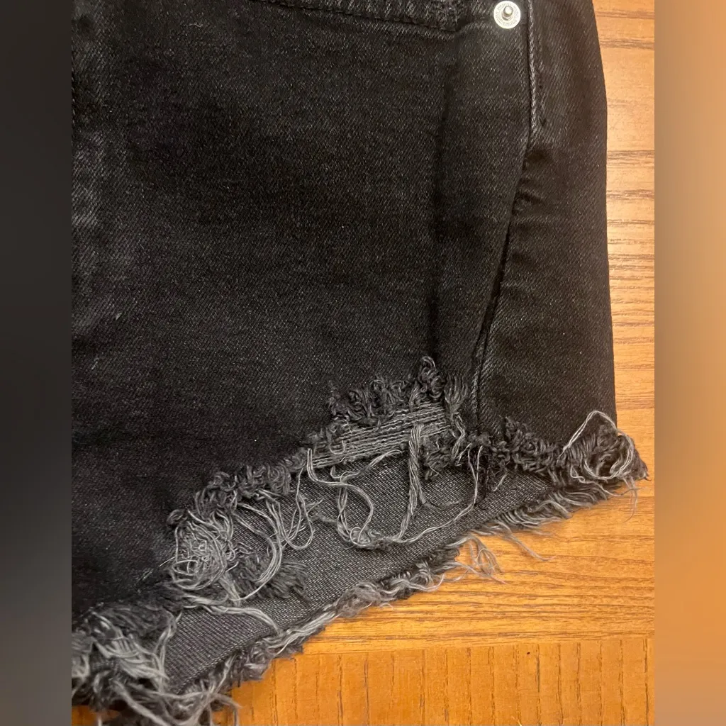 ZARA Black Denim High‎ Waist Distressed Ripped Frayed Jean Shorts Size 4 - Image 4