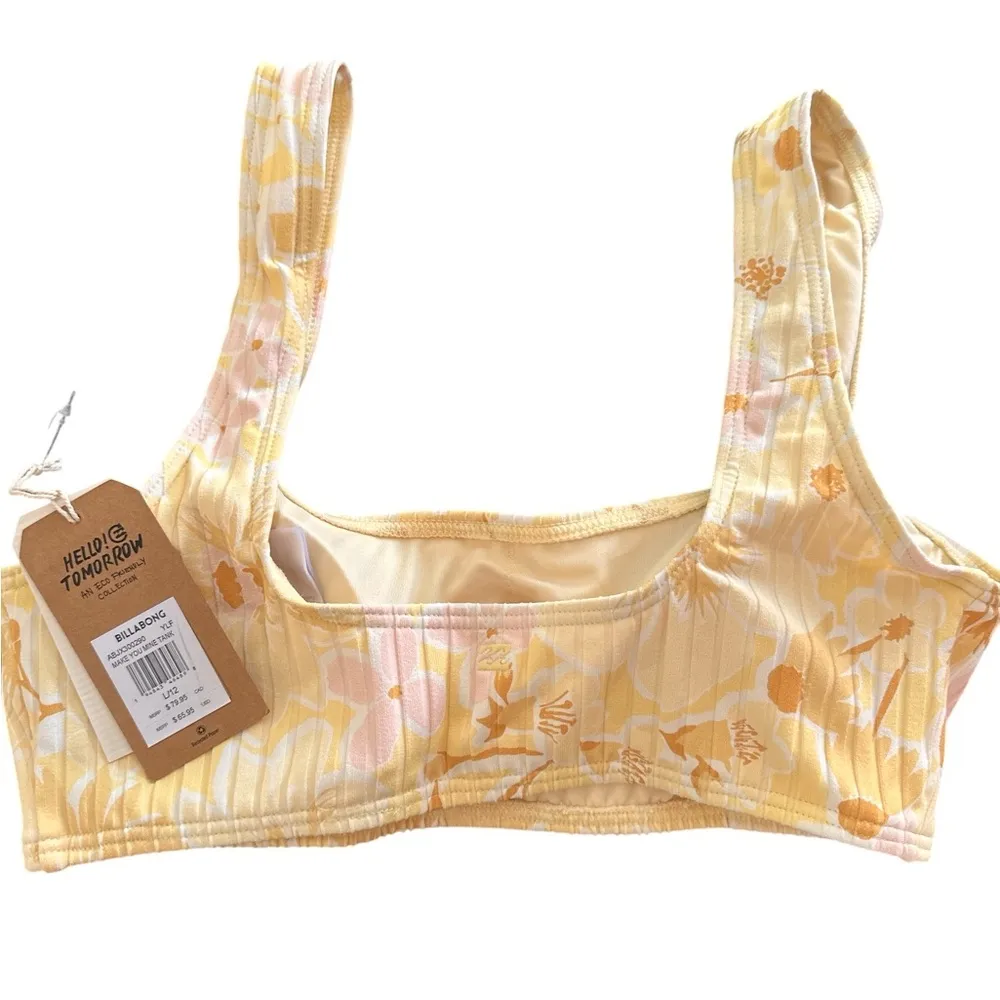 NWT Billabong Women's Make You Mine Bikini Tank Top L/12 Yellow Flower - Image 5