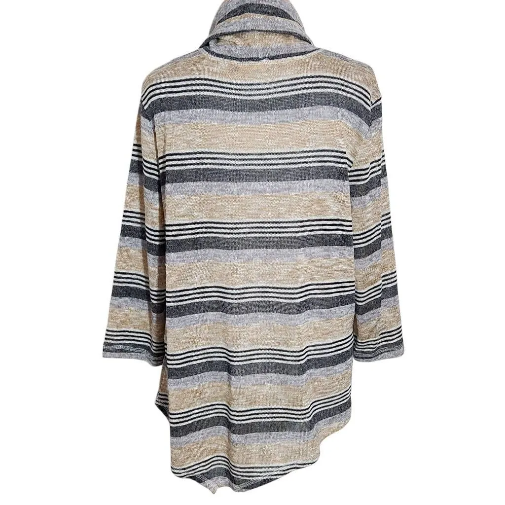 Ruby Rd. Tan and Gray Stripe Cowl Neck Asymmetrical Top Size Petite Large - Image 2