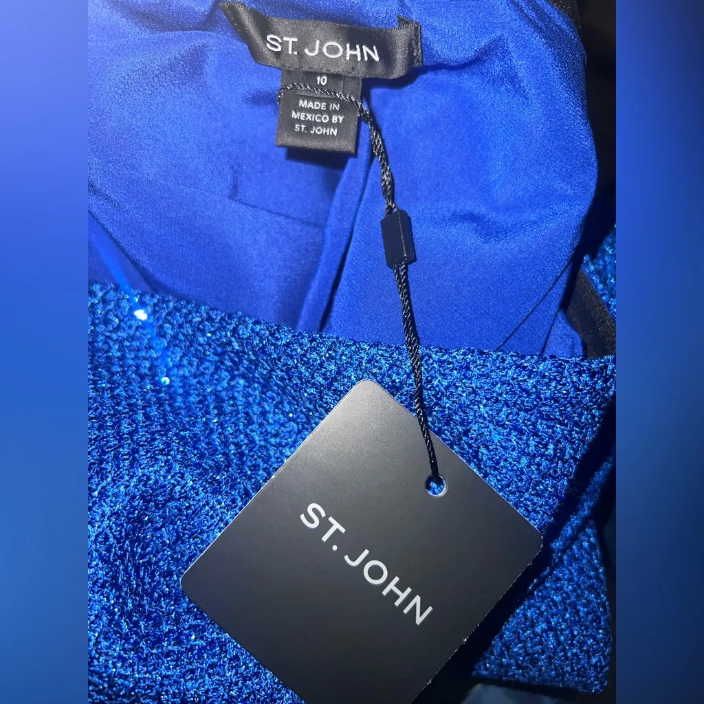 St. John One-Shoulder Blue sequin Maxi Dress size 10 NWT - Image 6
