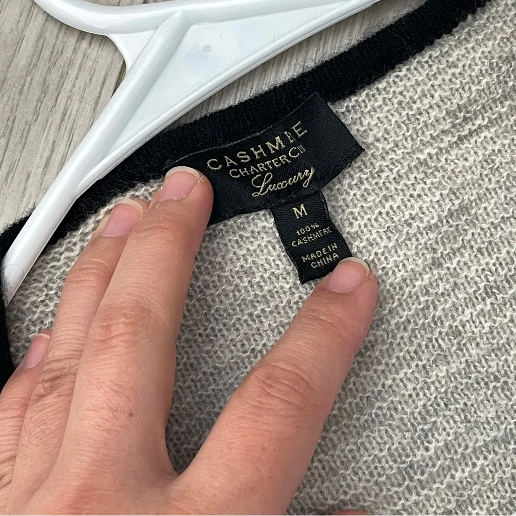 Cashmere Colorblock Cardigan collared open long womens Beige Gray (medium) - Image 2