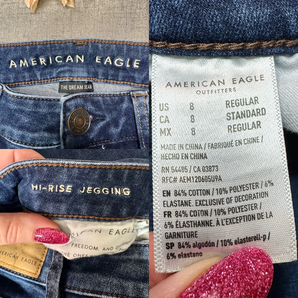 American Eagle Dream Jeggings High Rise Skinny Jeans Distressed Frayed Size 8 - Image 14