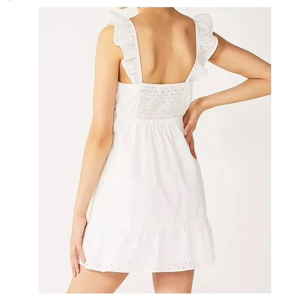 Live to be spoiled like green eyelet smocked cut out ruffle cinched mini dress - Image 3