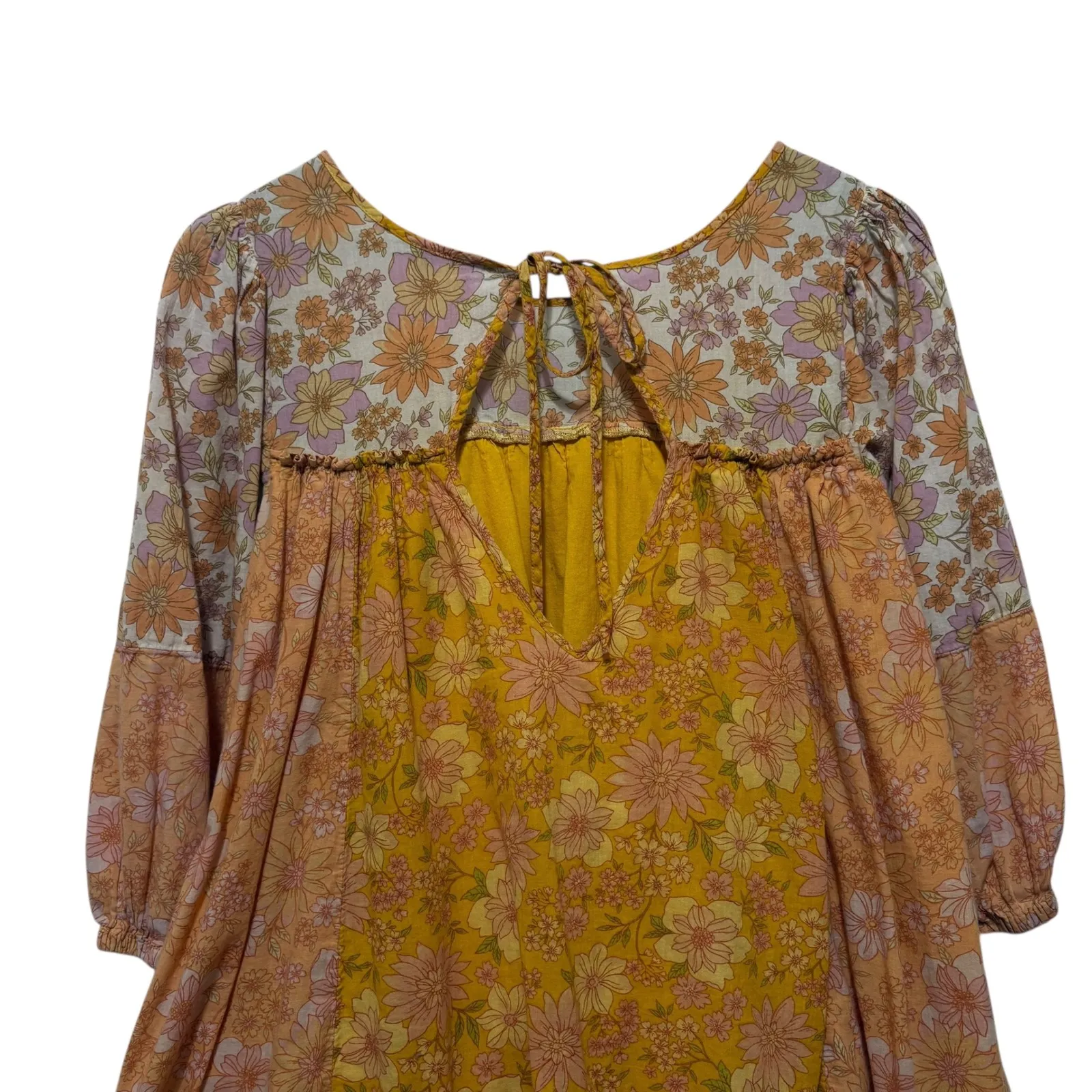 American Eagle Boho Babydoll Dress S Orange Pink Floral‎ Y2K Peasant Cottagecore Yellow - Image 3