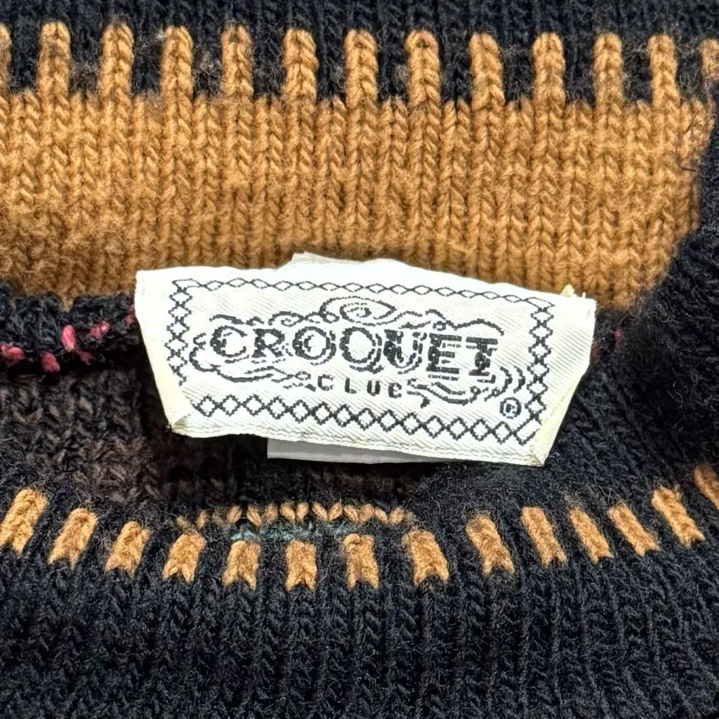Vintage Croquet Clue Fair Aisle Sweater Cabincore Cozy Mountains Holiday S Brown - Image 8