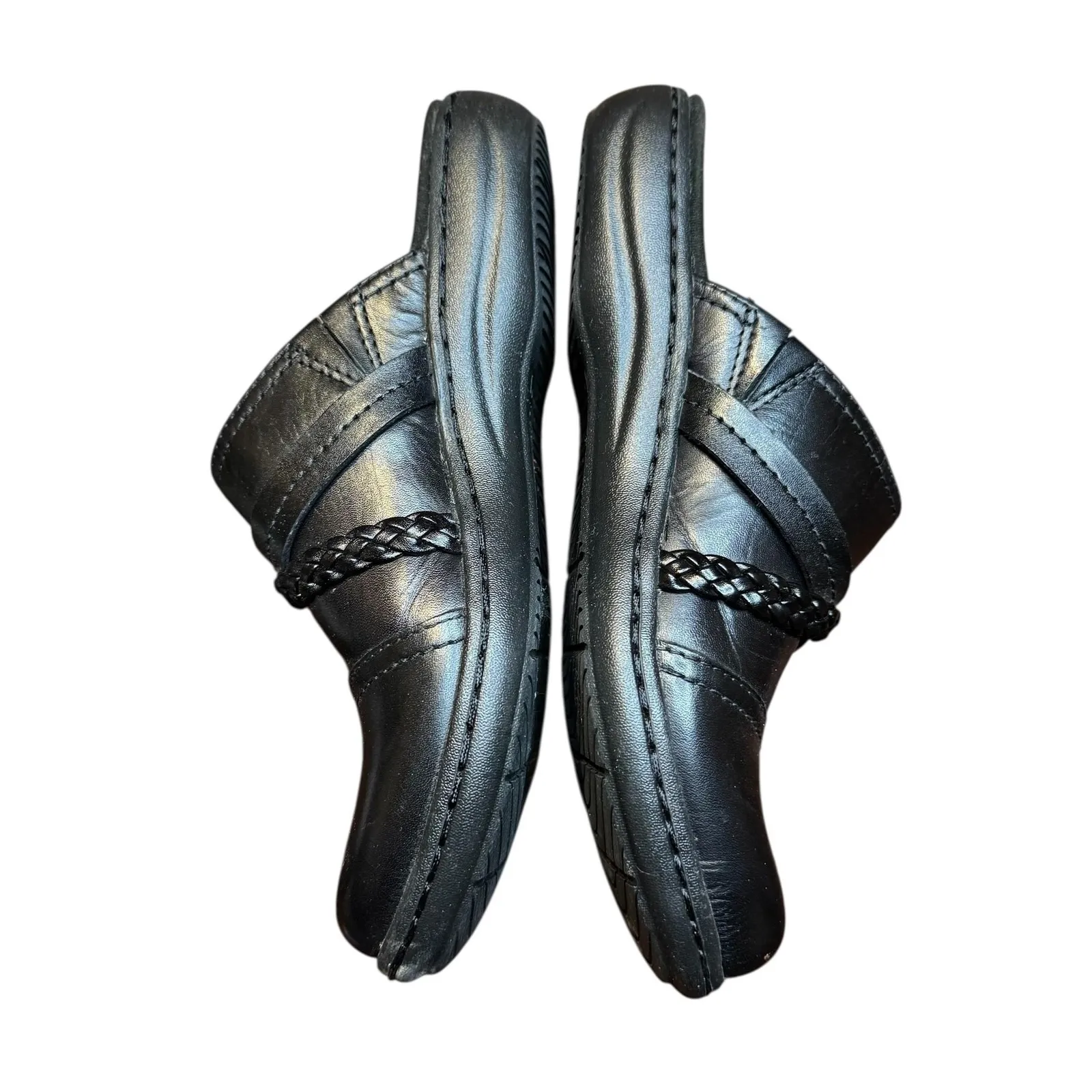 Clarks Clogs Mules Shoes Womens Size 6.5N Black Slip On Braided Strap Comfort - Image 5