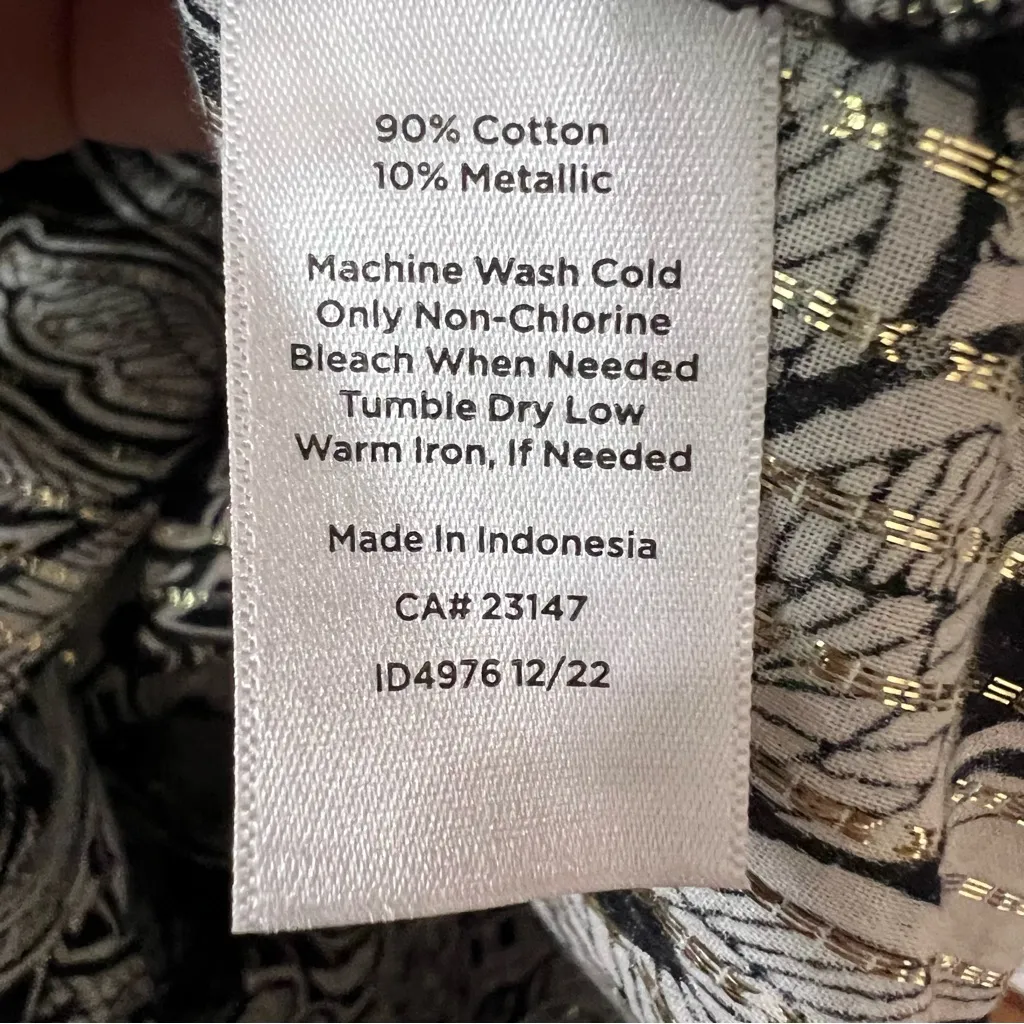 Talbots Plus Sz 1X Etched Paisley Halter Top Black White Metallic Gold Blouse - Image 11