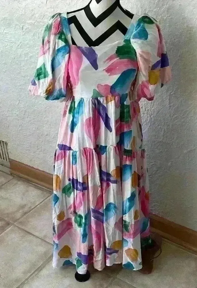 Boutique Summer Splash watercolor maxi dress; size S - Image 2