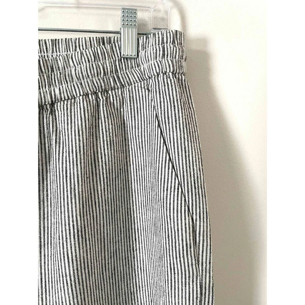 J.Crew Linen Striped Elastic Waist Casual Pants Black Size 6 NEW - Image 3