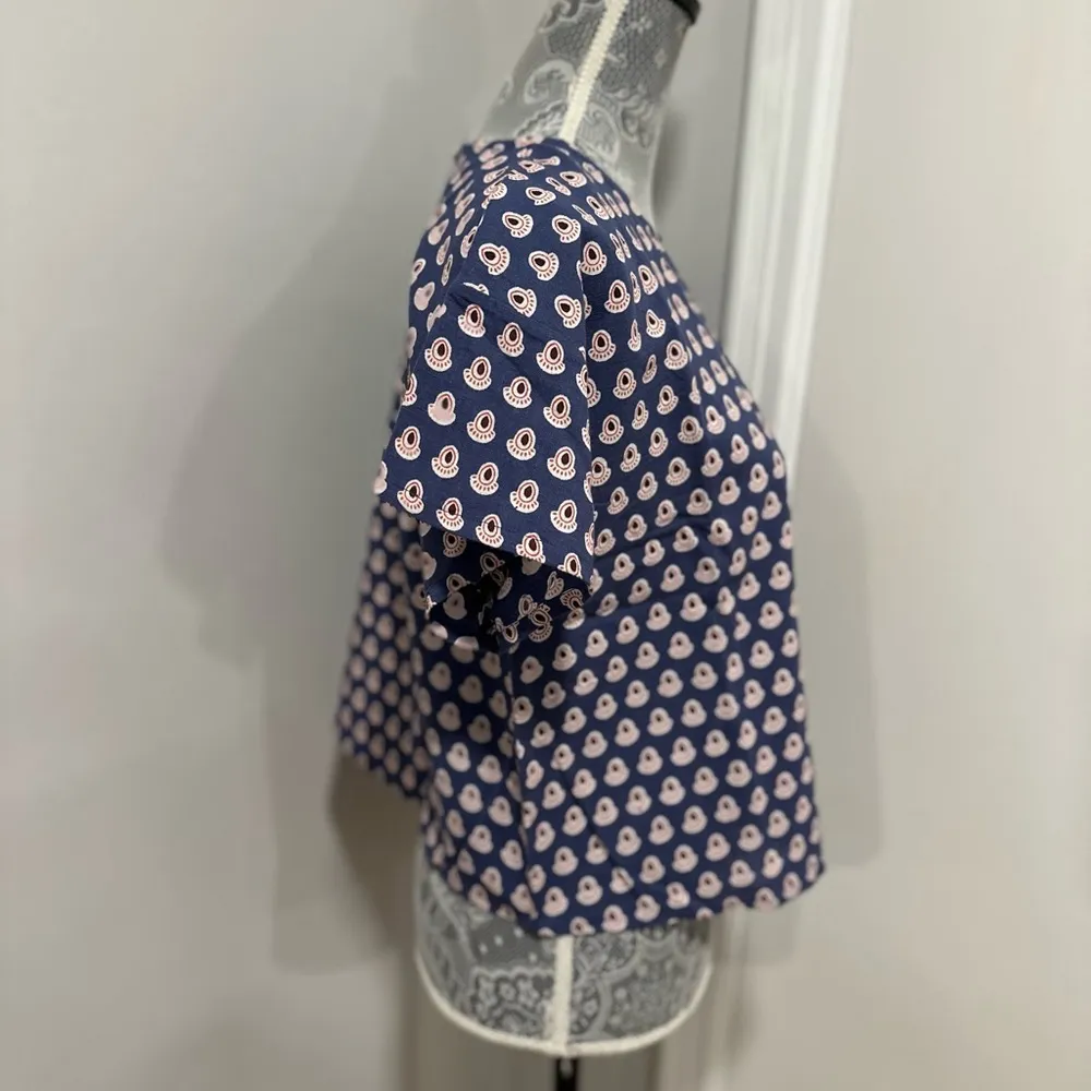 Womens S/M Cotton Boxy Lightweight blue/ red Repeat Oval Abstract Pattern Blouse Blue Size undefined - Image 13