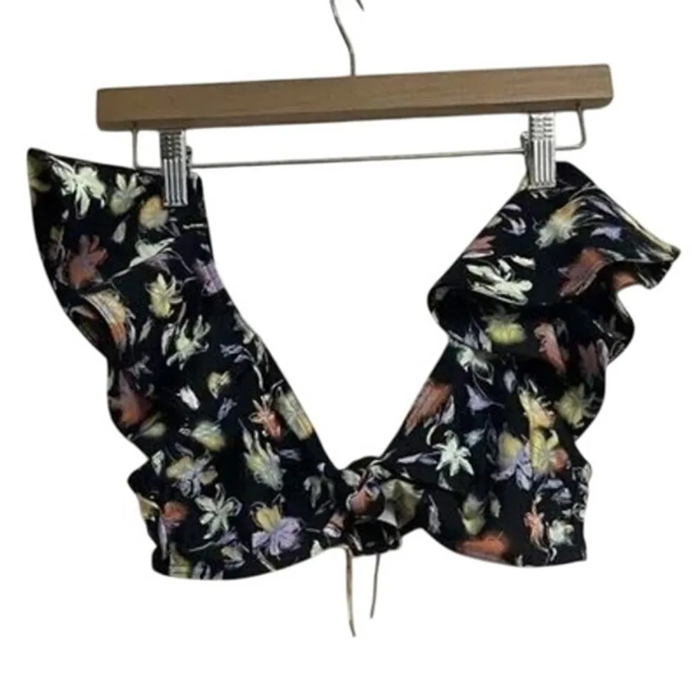 NWT Tanya Taylor Orelia Lily Haze Flutter Sleeves Bikini Top M Multicolor Black - Image 13