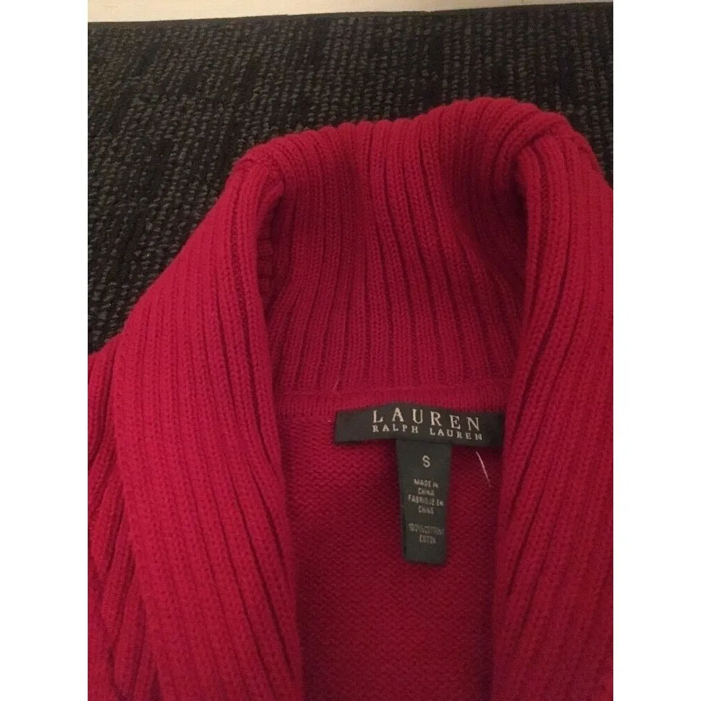 Lauren Ralph Lauren Women's Button Front Sweater Collared Size Small Red - Image 2