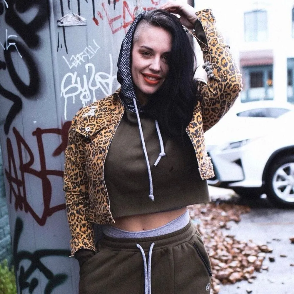 NWT Celestial Bodiez rebel leopard blackout collection denim jacket size large Black - Image 9