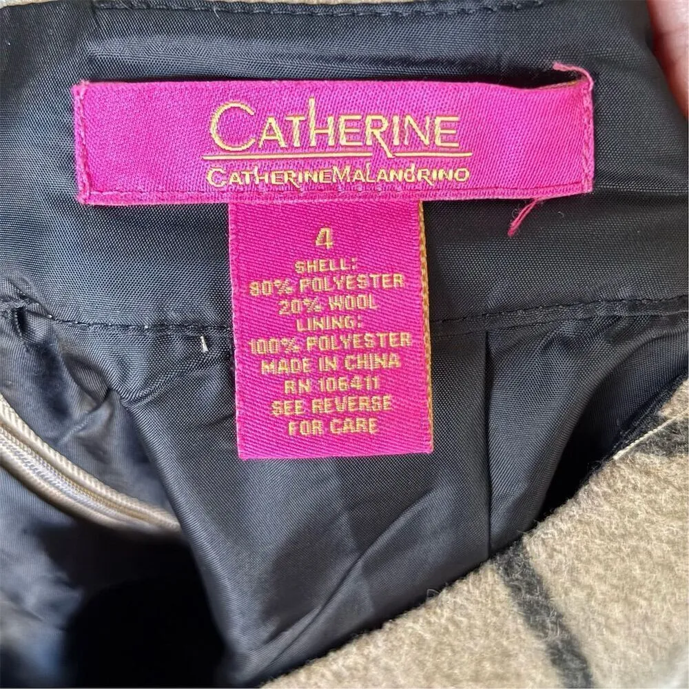 Catherine Malandrino Wool Blend Plaid A-Line Knee Length Skirt Size 4 Beige - Image 6