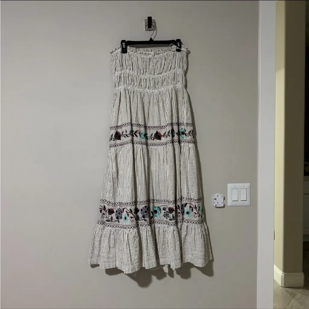 FREE PEOPLE Kalani Midi Dress / Ivory Stripe Combo XL - Image 2