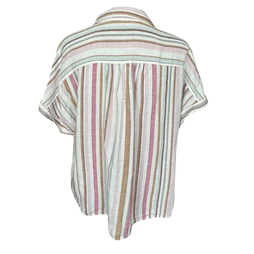 Maurices Striped Linen Utility Dolman Sleeve Button Down Shirt Size XL Summer White - Image 5