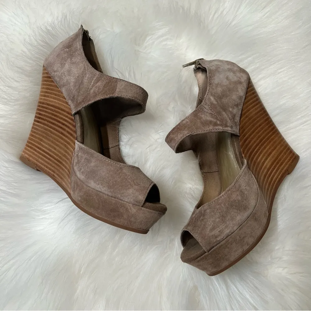 Seychelles Tan Suede Lather Platform Wedges - Image 2